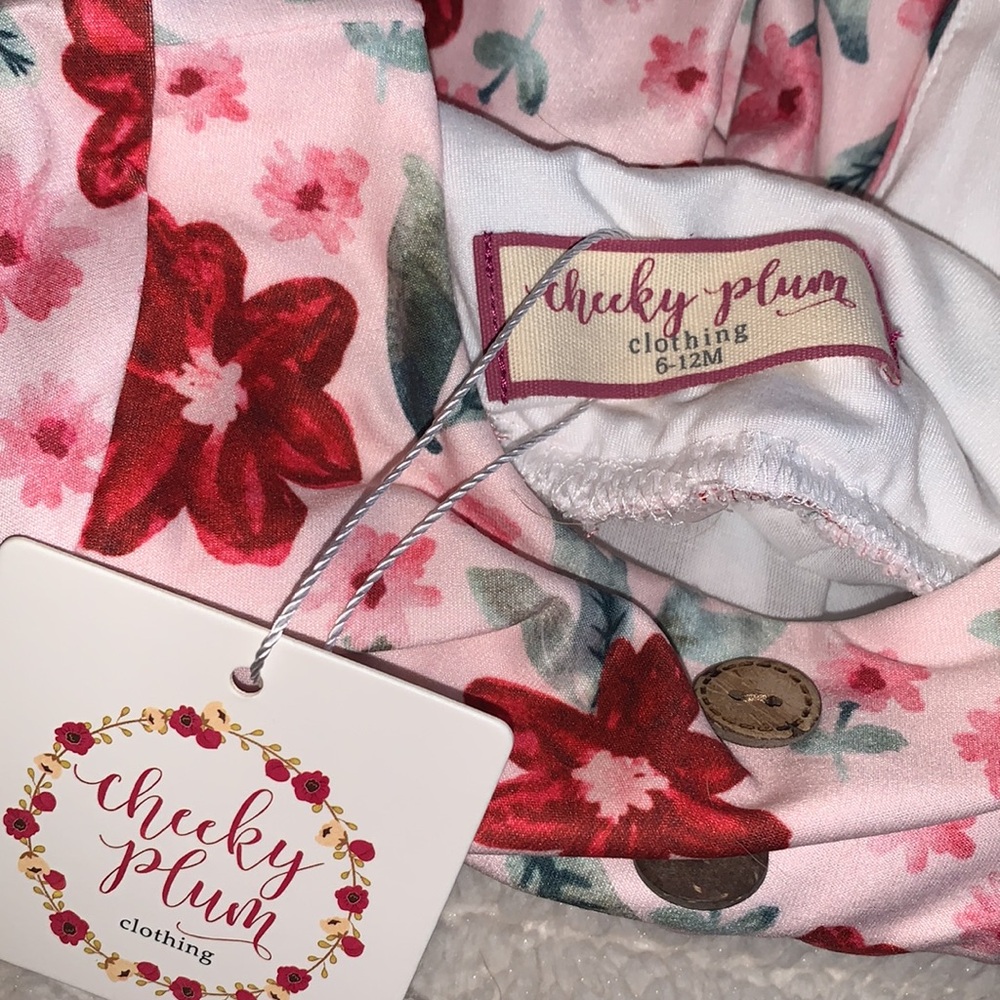 NWT Cheeky Plum Myra Dress 6-12M Poinsettia Parade Red & White Floral - Picture 10 of 12